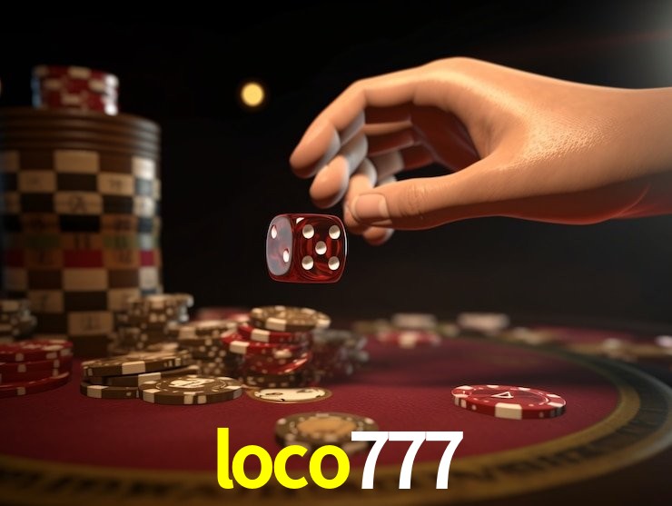Escena dinámica inspirada en casino con iluminación loco777, cartas, fichas e íconos de juegos digitales en un espacio moderno de juegos.